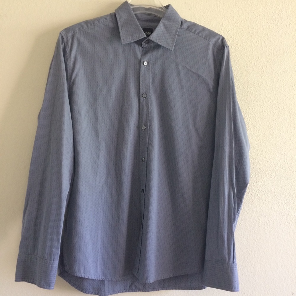 BOSS Gray Stitched Button Down Dress Shirt